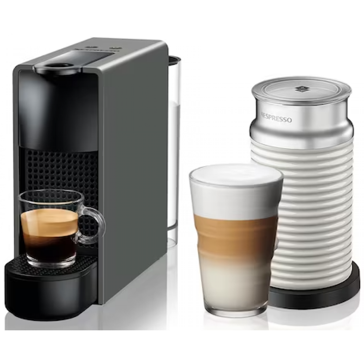 NESPRESSO Essenza Mini 19巴 粉囊咖啡機連Aeroccino3 (深灰色, 白色奶泡機)